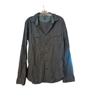 ✨Ocean Current Charcoal Gray Button  Up Collared Long Sleeve Shirt Size Large